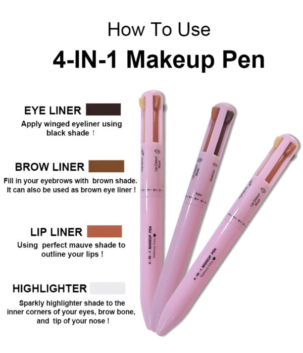 4 In 1 Eyebrow Pencil Waterproof Long Lasting Easy Color Eyebrow Lip Highlighter Pen Sweat proof Makeup Cosmetic Tool