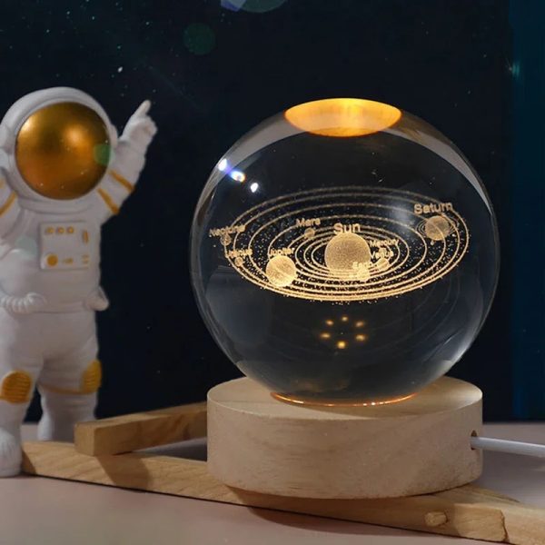 Crystal Ball Night Light Glowing Planet Galaxy Astronaut 3d Moon Table Lamp Usb