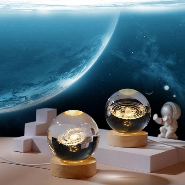 Crystal Ball Night Light Glowing Planet Galaxy Astronaut 3d Moon Table Lamp Usb