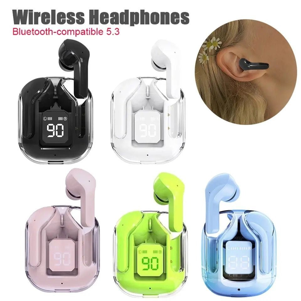 TWS Air 31 Wireless Earbuds Headset | Crystal Transparent Bluetooth 5.3 | LED Digital Display airpods