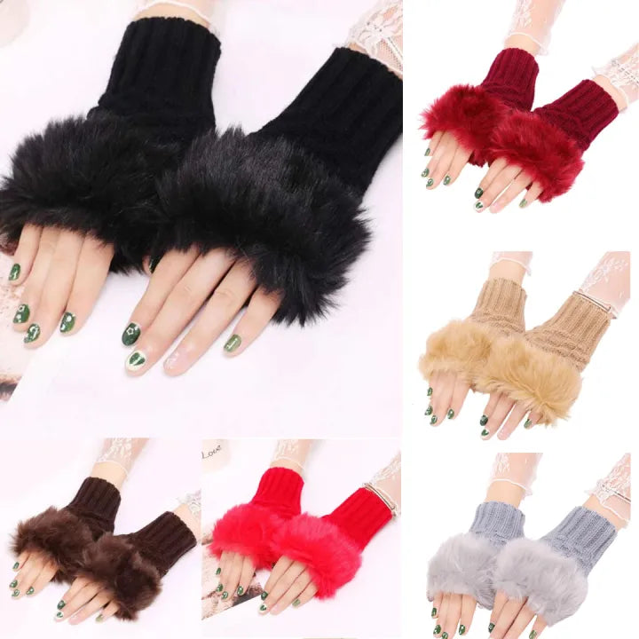 Women Girls Winter Wool Knit Gloves Warm Fingerless Gloves Ultra Soft